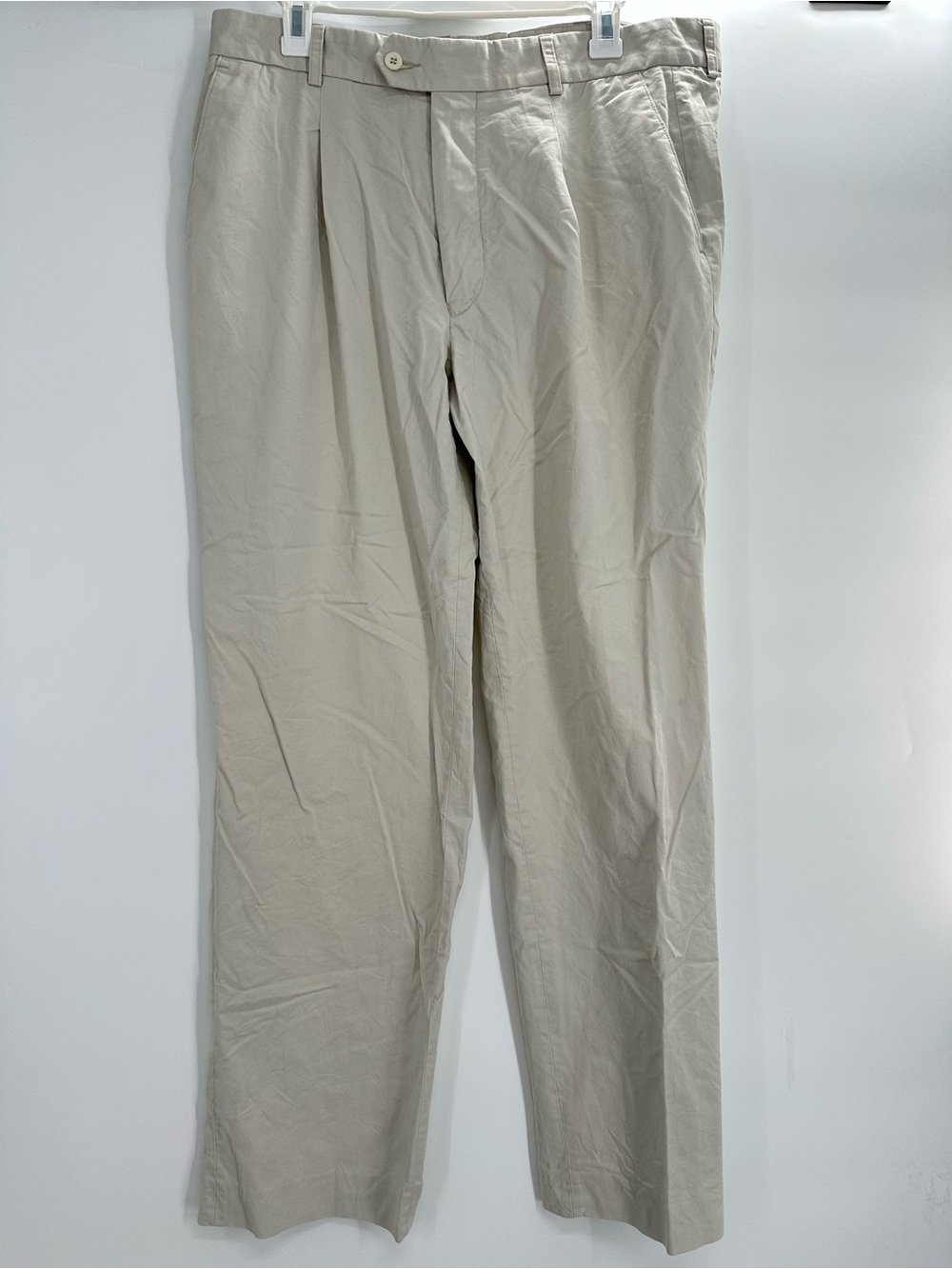 Burberry Golf Khaki Chino Pants Mens 34x30.5 Beige Nova Check Flat Front Flaw*